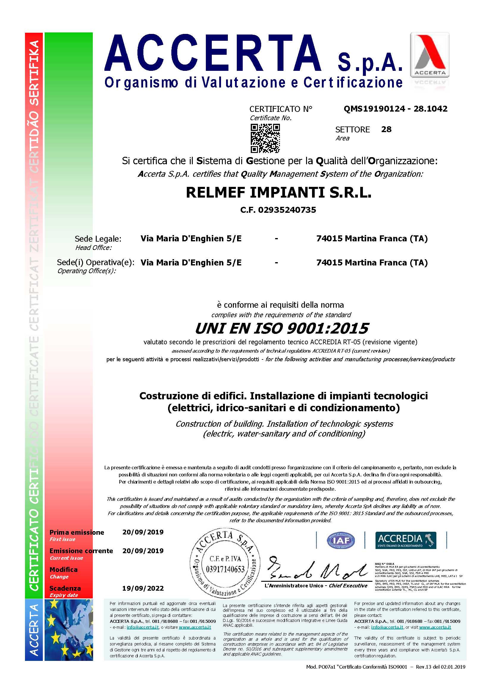 certificato ISO 9001
